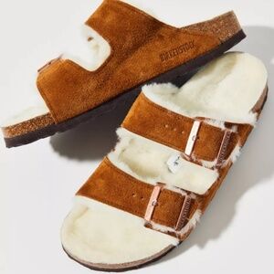 Birkenstocks Mink Arizona Strappy Shearling Men 6 Women 8 Sandals Furry Fluffy